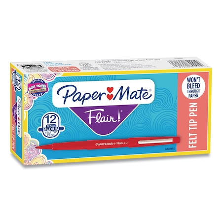 Paper Mate Point Guard Flair Felt Tip Porous Point Pen, Medium 0.7 mm, Red, PK12 8420152